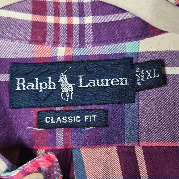 Ralph Lauren Shirt Mens XL Purple Plaid Flannel Button Up Custom Fit Pony VTG - Picture 4 of 11
